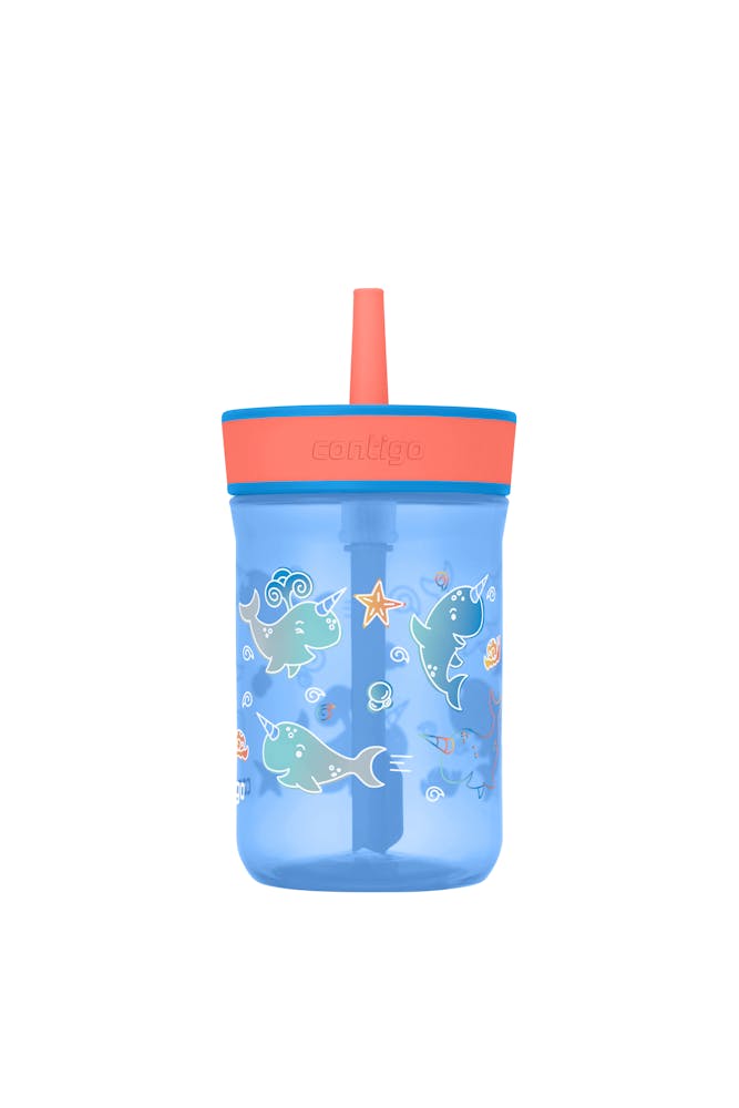 Kids Leighton Spill-Proof Tumbler with Straw, 14oz., 2-Pack - Blue Poppy Coral & Narwhals