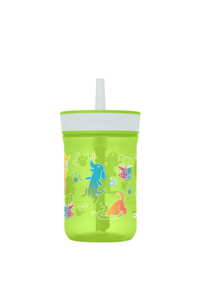 Kids Leighton Spill-Proof Tumbler with Straw, 14oz., 2-Pack - Cool Lime Macaroon with Dogs Doing Things