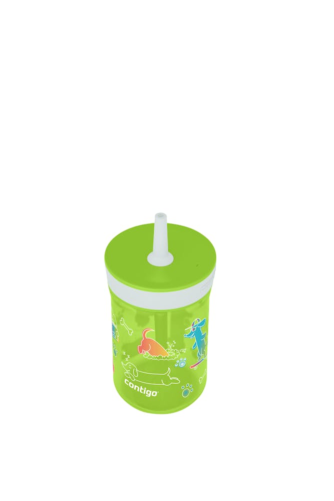 Kids Leighton Spill-Proof Tumbler with Straw, 14oz., 2-Pack - Cool Lime Macaroon with Dogs Doing Things