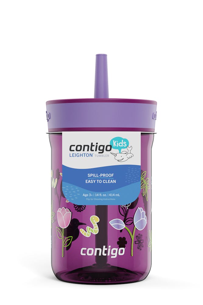 Kids Leighton Spill-Proof Tumbler with Straw, 14oz., 2-Pack - Grape Amethyst with Tulips